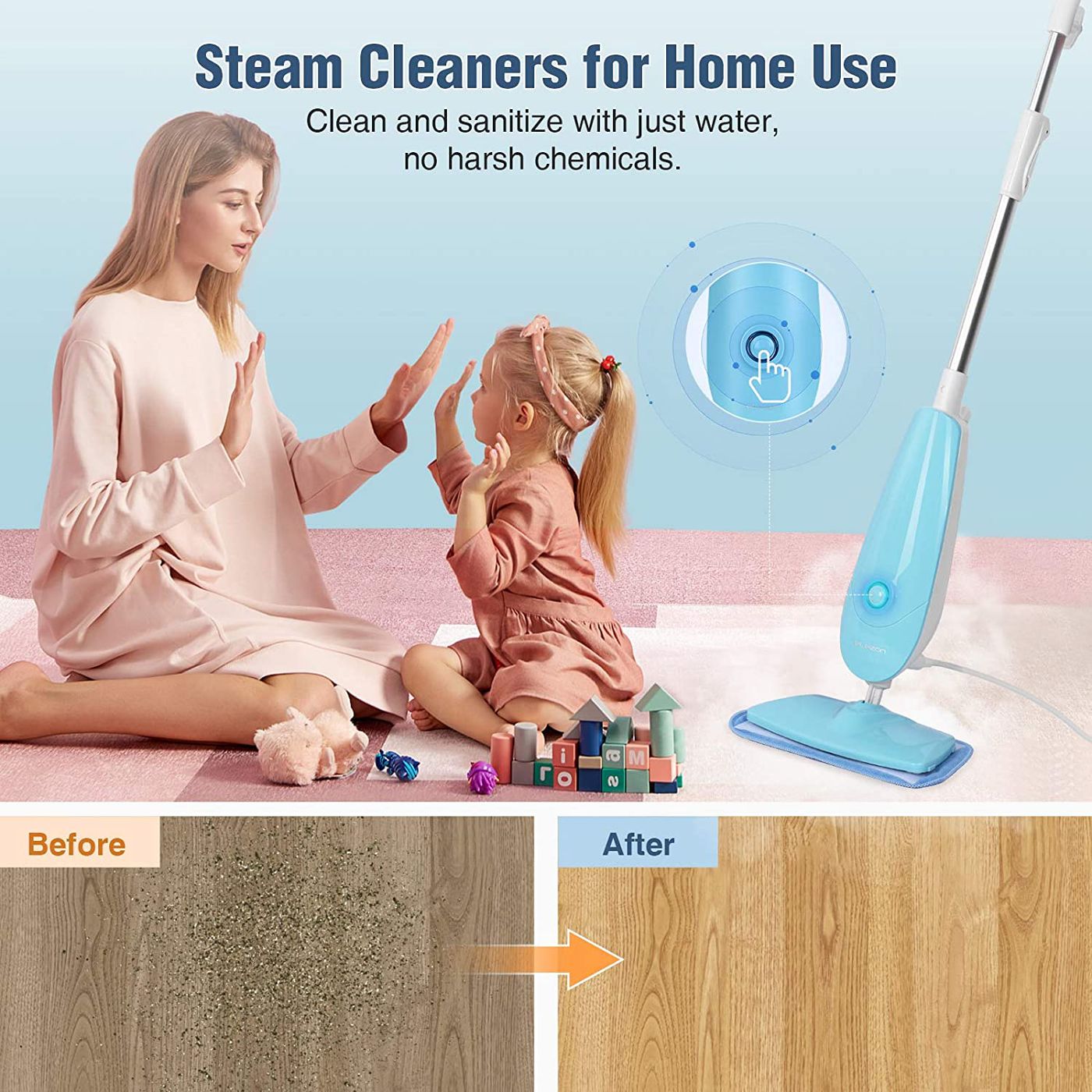 elezon Steam Mop 25s Fast Heating Hard Floor Cleaner, Steamer, Tile, Hardwood Floor Cleaner, M100
