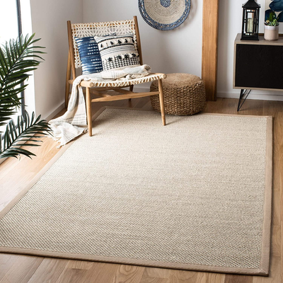 Safavieh Natural Fiber Collection NF143C Border Sisal Area Rug, 4' x 4' Square, Marble / Beige