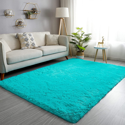 GKLUCKIN Shag Ultra Soft Area Rug, Fluffy 5'x7' Teal Blue Rugs Plush Fuzzy Non-Skid Indoor Faux Fur Rugs Furry Carpets for Living Room Bedroom Nursery Kids Playroom Decor