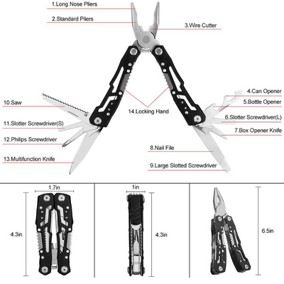 14-In-1 Stainless Steel Multitool With Safety Lock Design
