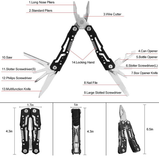 14-In-1 Stainless Steel Multitool With Safety Lock Design