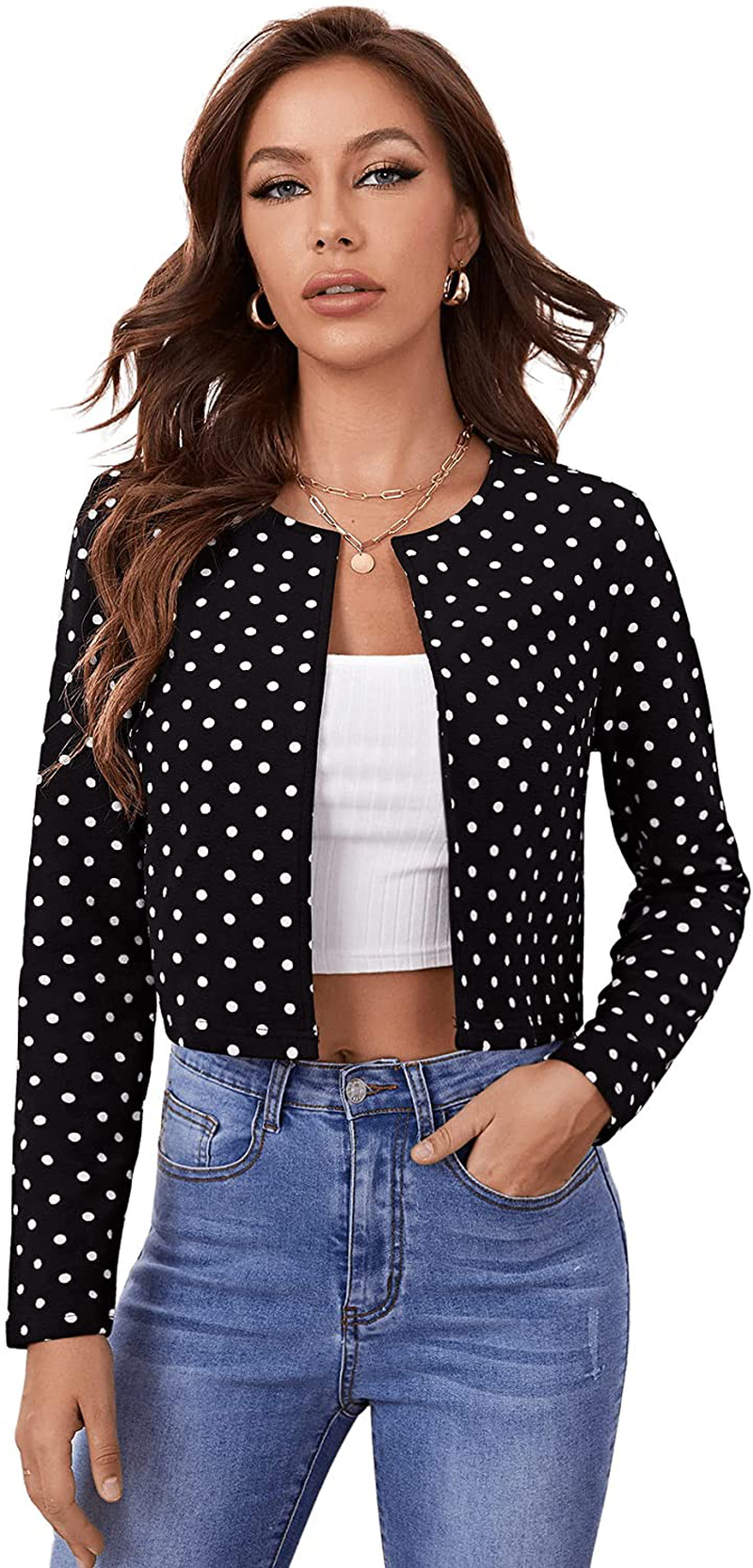 Milumia Women's Elegant Open Front Plaid Blazer Long Sleeve Crop Jacket Outerwear