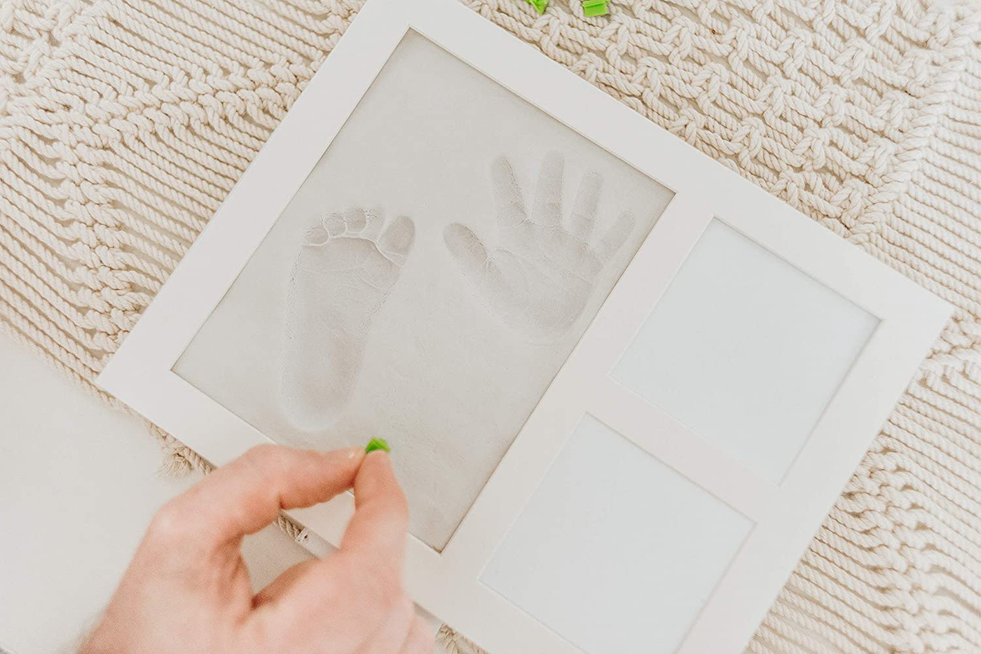 Baby Handprint & Footprint Keepsake Photo Frame Kit - Personzalize it w/ Free Stencil! Non-Toxic Clay, Wall/Table Wood Picture Frame. Perfect Registry, Baby Shower, New Mom, Birthday & Newborn Gift!