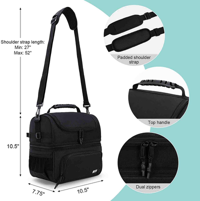 MIER Dual Compartment Lunch Bag Tote with Shoulder Strap for Men and Women Insulated Leakproof Cooler Bag, Dark Grey