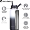 BottleBaboon Stainless Steel Water Bottles with Straw, 3 Lids, 32 Oz Insulated Water Bottle, Wide Mouth Sports Water Bottle, Double Wall Vacuum Water Bottles to Keep Liquids Hot or Cold (Gray&White)