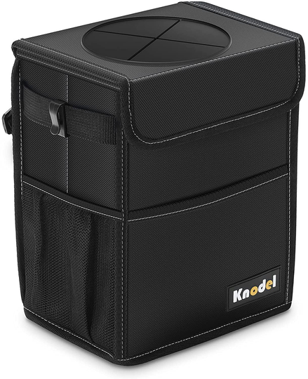 Knodel Car Trash Can, Waterproof Auto Garbage Bag, Car Trash Can with Lid, Leak-Proof Car Storage Bag, Auto Garbage Bag Hanging (Medium, Black)