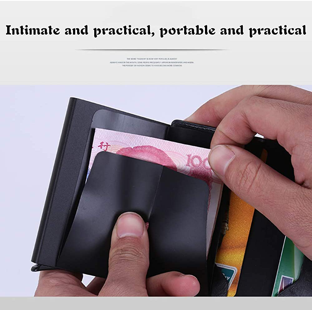 Credit Card Holder Slim Wallet Front Pocket Protector Pop up Design Aluminum Up to Hold 7 Cards （Carbon Fiber Black）