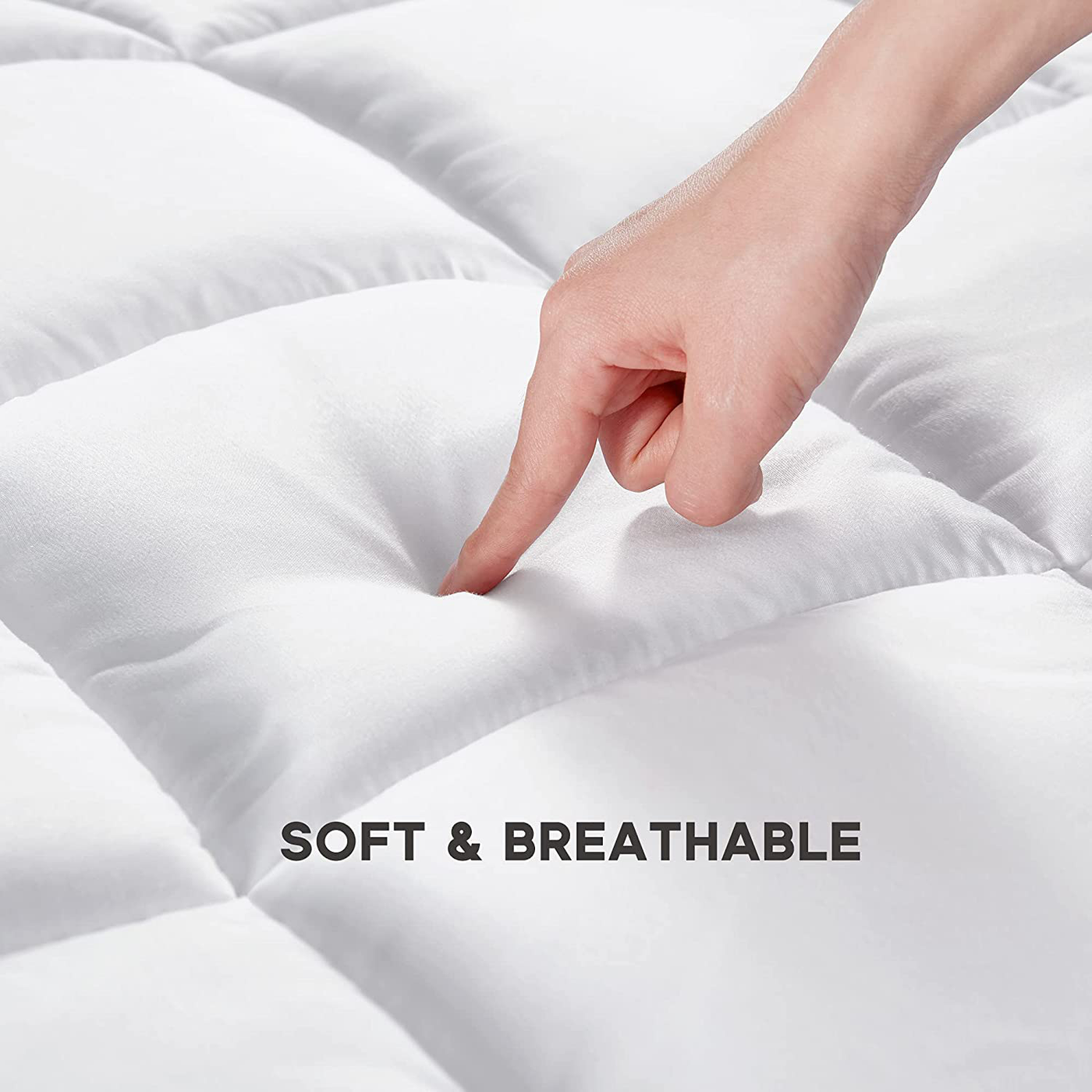 SONIVE Quilted Mattress Pad Soft Fluffy Pillow Top Mattress Cover Down Alternative Fill Topper Streches up to 21 Inches Deep Pocket (White, King)