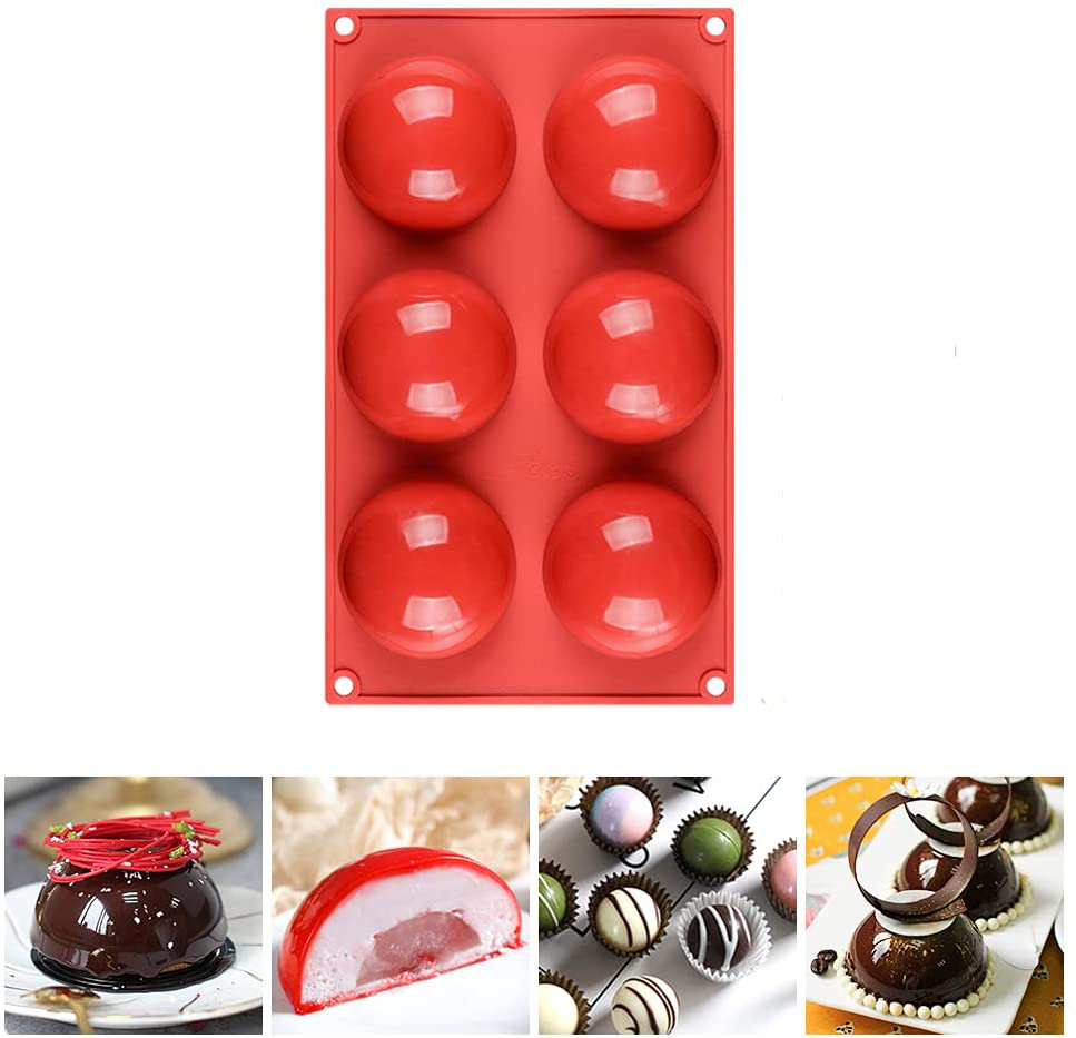 Fimary 3 Inches 6 Holes Half Sphere Silicone Molds For Chocolate, Cake, Jelly, Pudding, Food Grade Round Silicon Molds for Cake Baking (3, yellow)