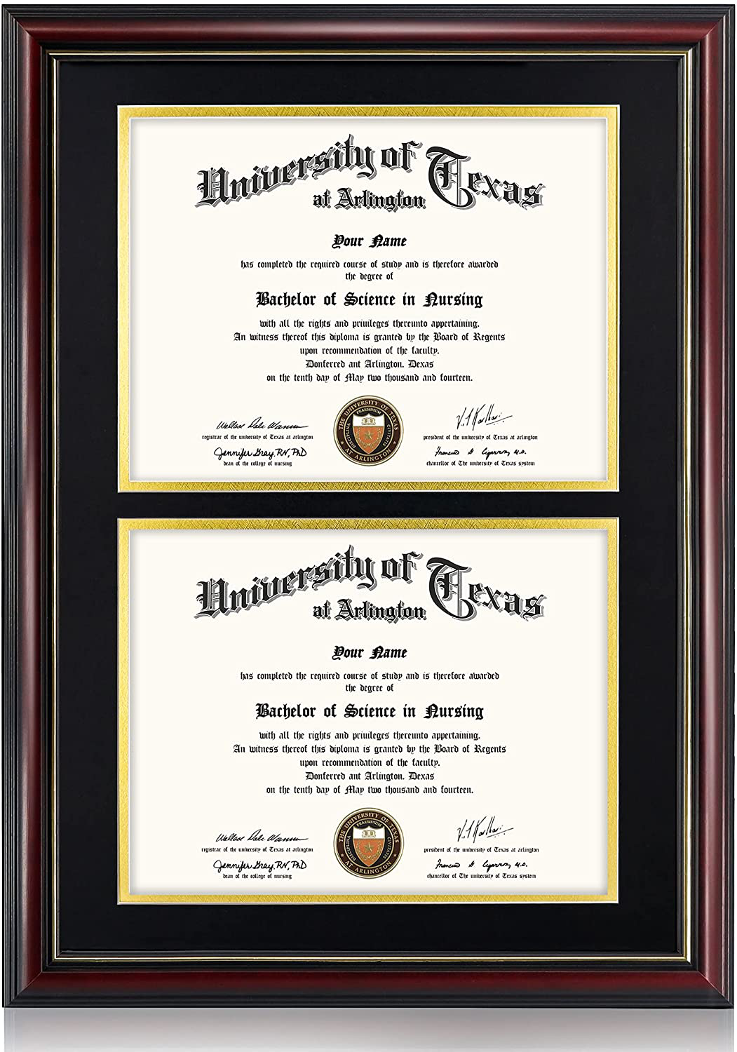 GraduationMall 8.5x11 Certificate Diploma Frame,Solid Wood & UV Protection Acrylic,Cherry Finish with Gold Trim