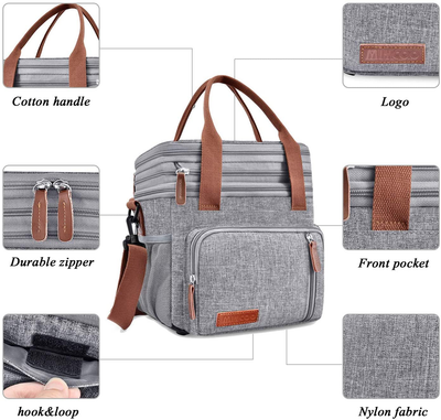 Insulated Lunch Bags for Women Men Large Lunch Box Leakproof Soft Cooler Tote Bag MIYCOO (Grey,20L )