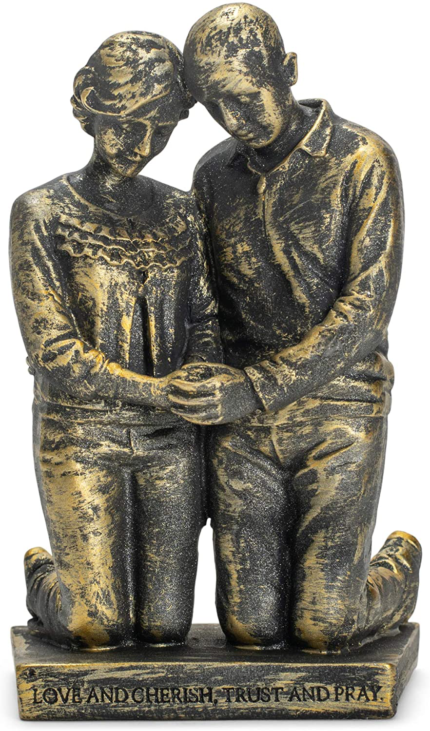 Dicksons Praying Husband and Wife 5 inch Grey Resin Stone Table Figurine