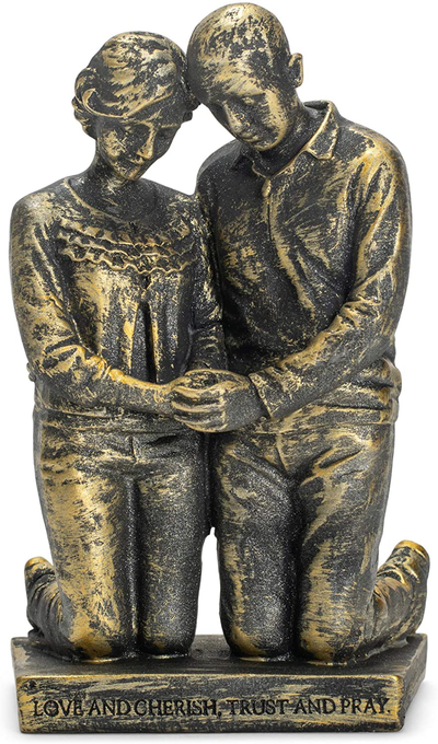 Dicksons Praying Husband and Wife 5 inch Grey Resin Stone Table Figurine