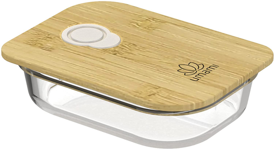 UMAMI Glass & Bamboo Bento Box for Adults/Children, 1 Meal Prep Lunch Box Food Containers for Men/Women, Microwave, Dishwasher & Freezer Safe
