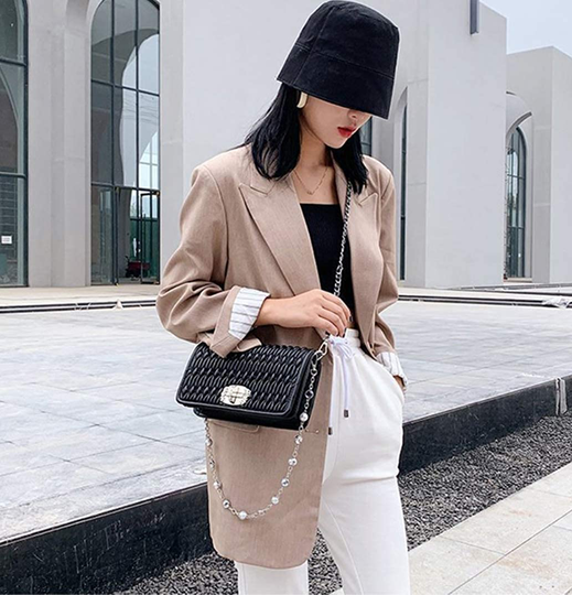 Women's Quilted Purses and Handbags Genuine Leather Quilted Chain Purse Shoulder Bag Small Crossbody Bag Purse