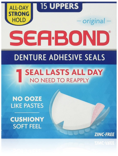 Sea Bond Secure Denture Adhesive Seals Original Uppers, Zinc Free, All Day Hold, Mess Free,15 Count