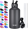 Stainless Steel Water Bottle with Straw, 12-64 oz Wide Mouth Double Wall Vacuum Insulated Water Bottle Leakproof, Straw Lid and Spout Lid with New Rotating Rubber Handle