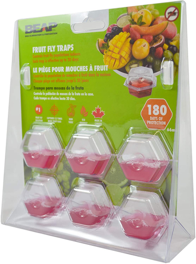 BEAPCO 10036 Prefilled Fruit Fly Traps, 6-Pack, Red