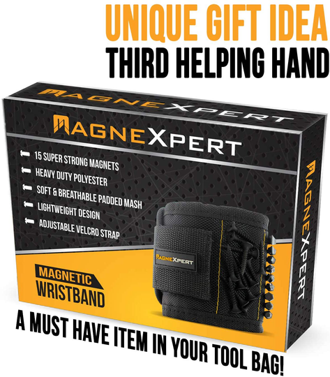 Magnexpert Magnetic Wristband for Holding Tools, Screws, Nails, Bolts, Drilling Bits. Christmas Gift For Men, Father/Dad, Husband, Boyfriend, DIY, Handyman. Unique Gift Idea