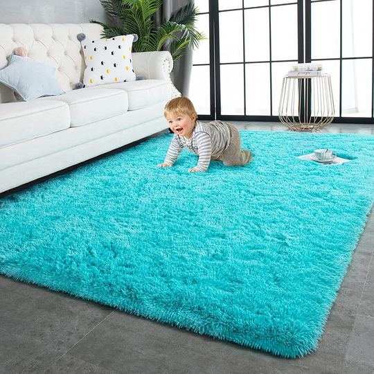 TWINNIS Super Soft Shaggy Rugs Fluffy Carpets, 5x8 Feet, Indoor Modern Plush Area Rugs for Living Room Bedroom Kids Room Nursery Home Decor, Upgrade Anti-Skid Durable Rectangular Fuzzy Rug, Blue