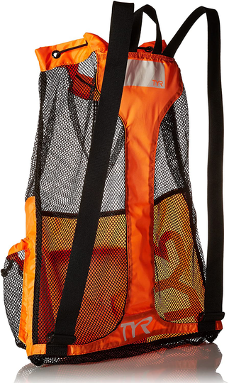 TYR Big Mesh Mummy Backpack For Wet Swimming, Gym, and Workout Gear , Orange