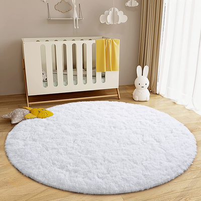 ULTRUG Fluffy Round Rug for Kids Room, Soft Circle Area Rugs for Girls Bedroom, Cute Princess Castle Nursery Rug Shaggy Circular Carpet for Teens Girls Baby Bedroom Home Decor, 5 x 5 Feet White