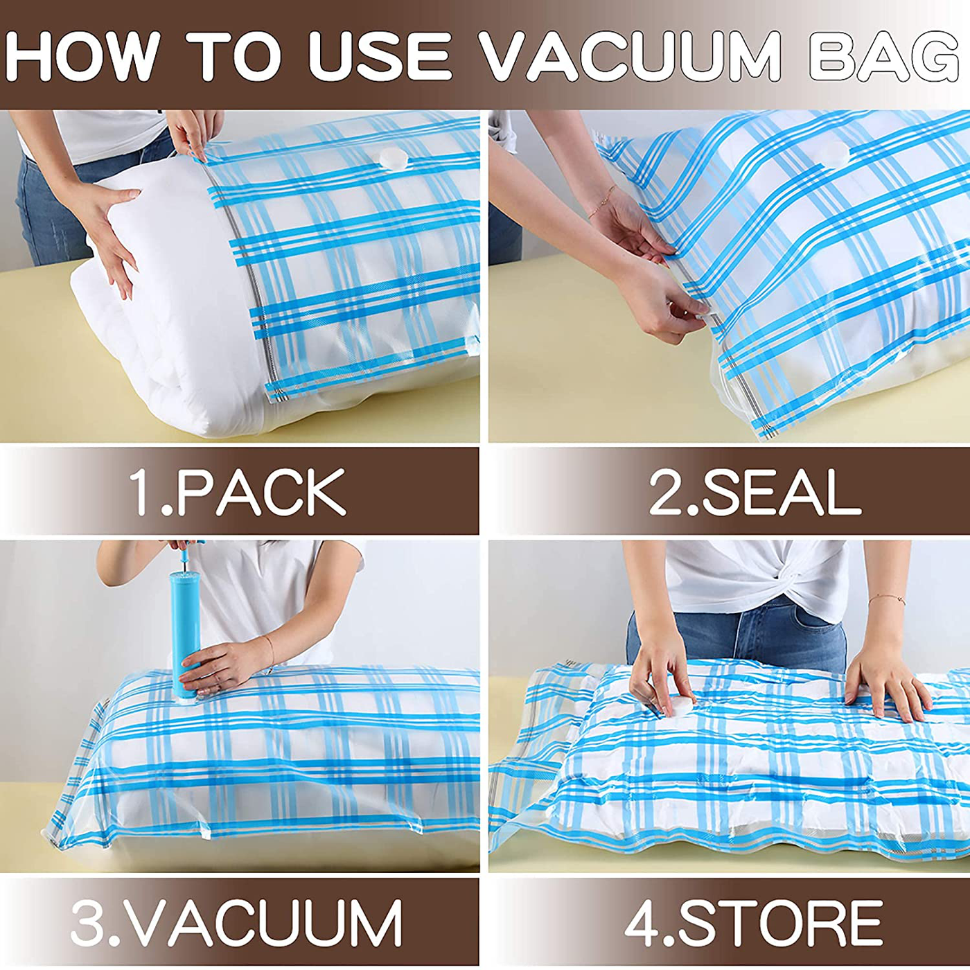 Storage Master Vacuum Storage Bags, 8 Jumbo Vacuum Sealer Space Saver Bags for Clothes, Comforters and Blankets (8 Jumbo)