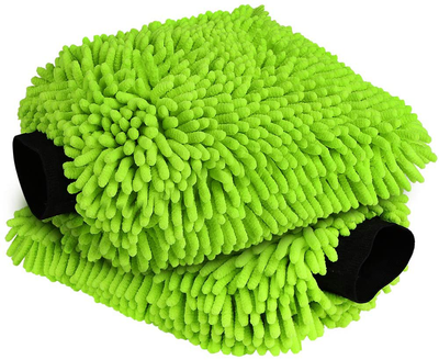 AIDEA Car Wash Mitt Microfiber, 2PK-Scratch & Lint Free, Premium Chenille Microfiber Wash Mitt-Green Regular Size (7.12''X10.14'')