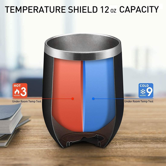 RUNSPORT Stainless Steel Wine Tumbler With Lid and Straws 12 Oz Double Wall Durable Stainless Steel Insulated Wine Glass for Wine, Coffee, Cocktails, Personalized Birthday and Holiday Gifts (Black)