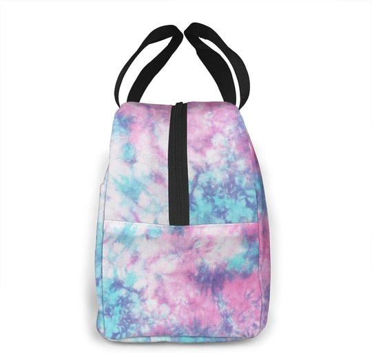PrelerDIY Pastel Blue Pink Tie Dye Lunch Box Insulated Meal Bag Lunch Bag Reusable Snack Bag Food Container For Boys Girls Men Women School Work Travel Picnic