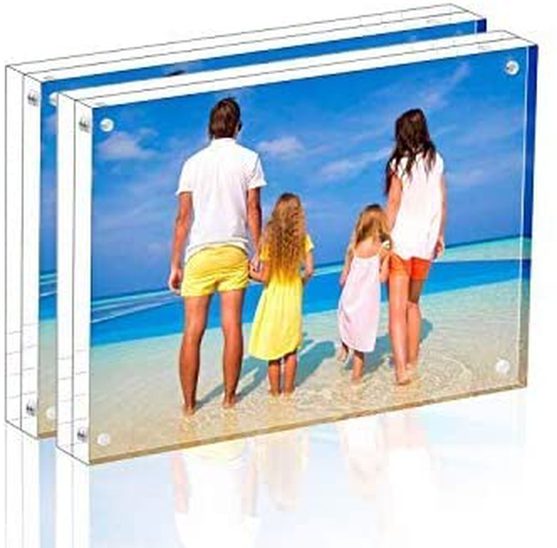 Meetu Acrylic Picture Frame 5x7,Clear Freestanding Double Sided 20mm Thickness Frameless Magnetic Photo Frames Desktop Display with Gift Box Package(5 Pack)