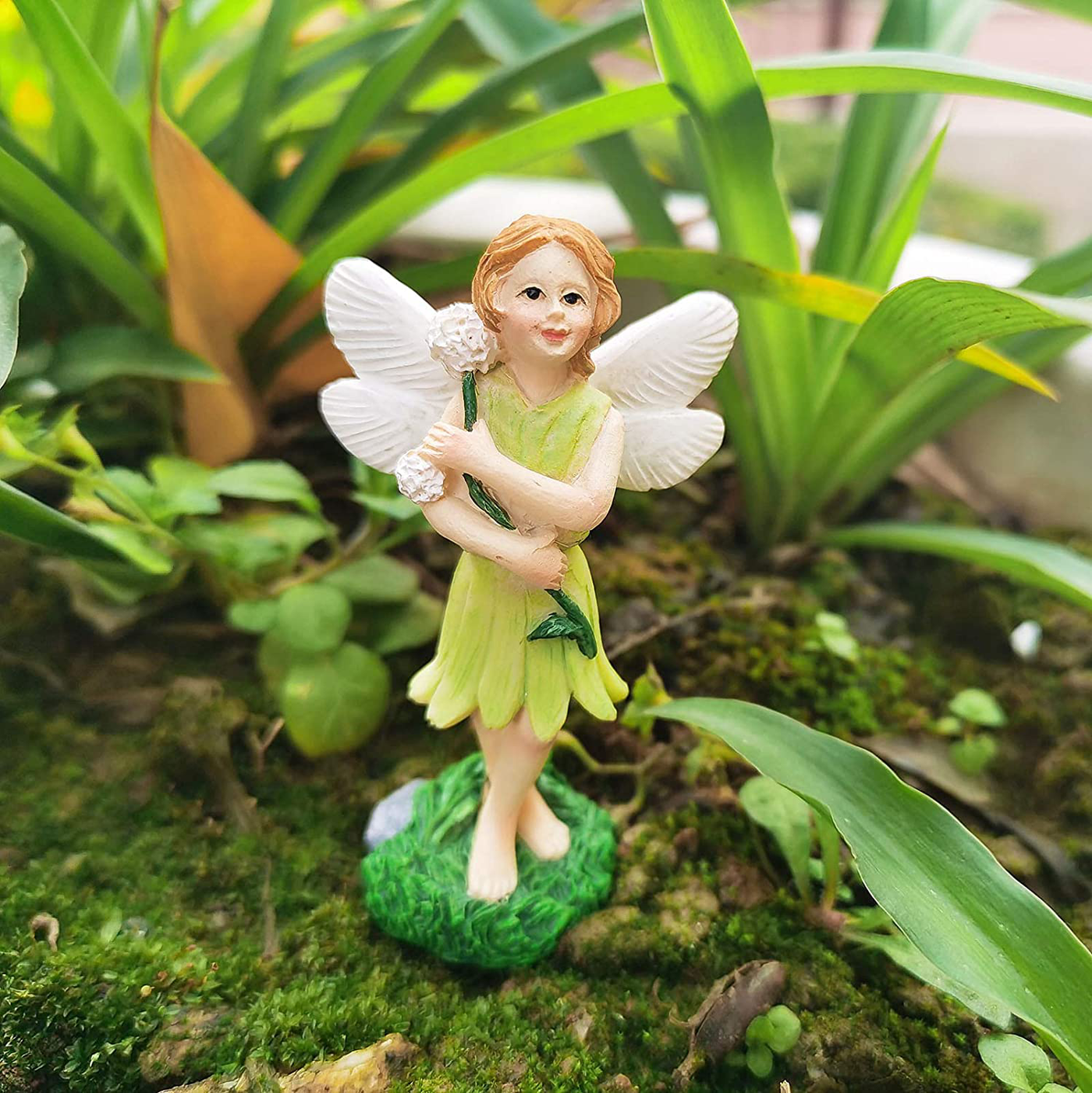 Miniature Garden Fairy Set of 2 Small Ornaments Jungle Boy Girl Statue Enchanted Figurines Fairy Garden Accessories