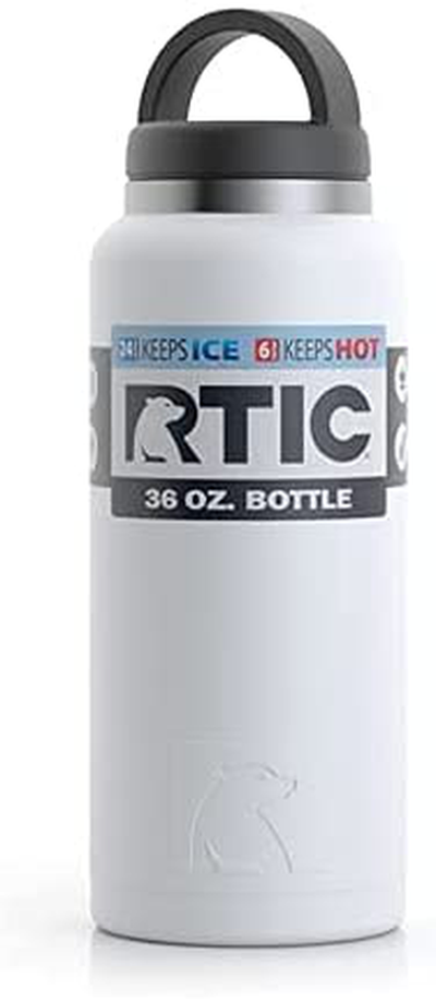 RTIC Bottle, 36 oz, White, Double Vacuum Insulated Water Bottle, Stainless Steel for Hot & Cold Drinks, Sweat Proof Thermos, Great for Travel, Hiking & Camping