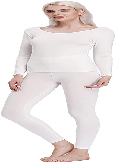 Liang Rou Scoop Neck Long Johns Modal & Cotton Thermal Underwear Top & Bottom Set for Women