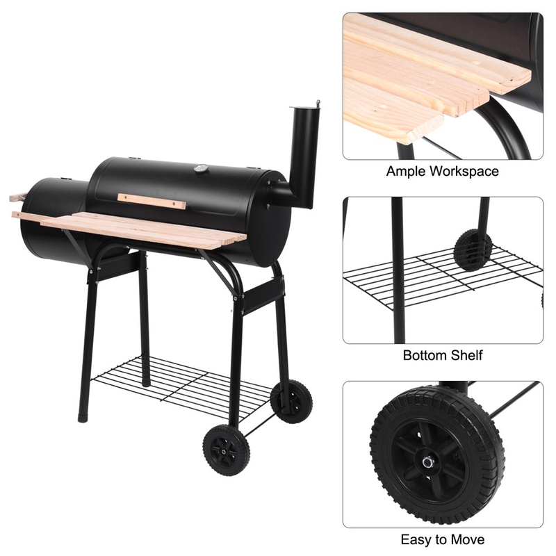 Outdoor BBQ Charcoal Grill Barbecue Pit with Offset Smoker