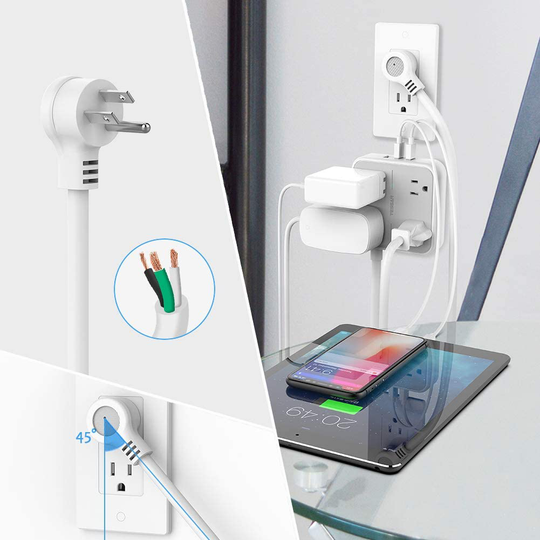 Power Strip with USB Ports, TESSAN Mountable Flat Plug Extension Cord with 4 Widely Spaced Outlets, 3 USB Charger 5 FT Power Cord, Compact Size Charging Station for Travel, Cruise Ship Essentials