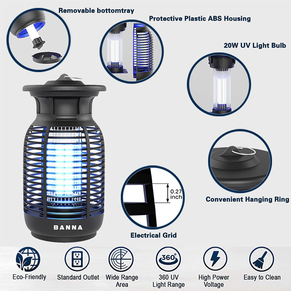 BANNA Bug Zapper,2 in 1 Mosquito Zapper for Outdoor & Indoor,High Powered Waterproof Mosquito Killer ,4200V Electronic Mosquito Lamp for Home, Backyard, Patio