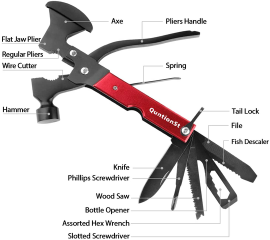 Camping Gear Multitool, Cool & Unique Birthday Gifts for Men Dad Husband Boyfriend, 16-in-1 Survival Gear for Outdoor Hunting Hiking, Emergency Escape Tool with Axe,Hammer,Plier,Knife,Bottle Opener