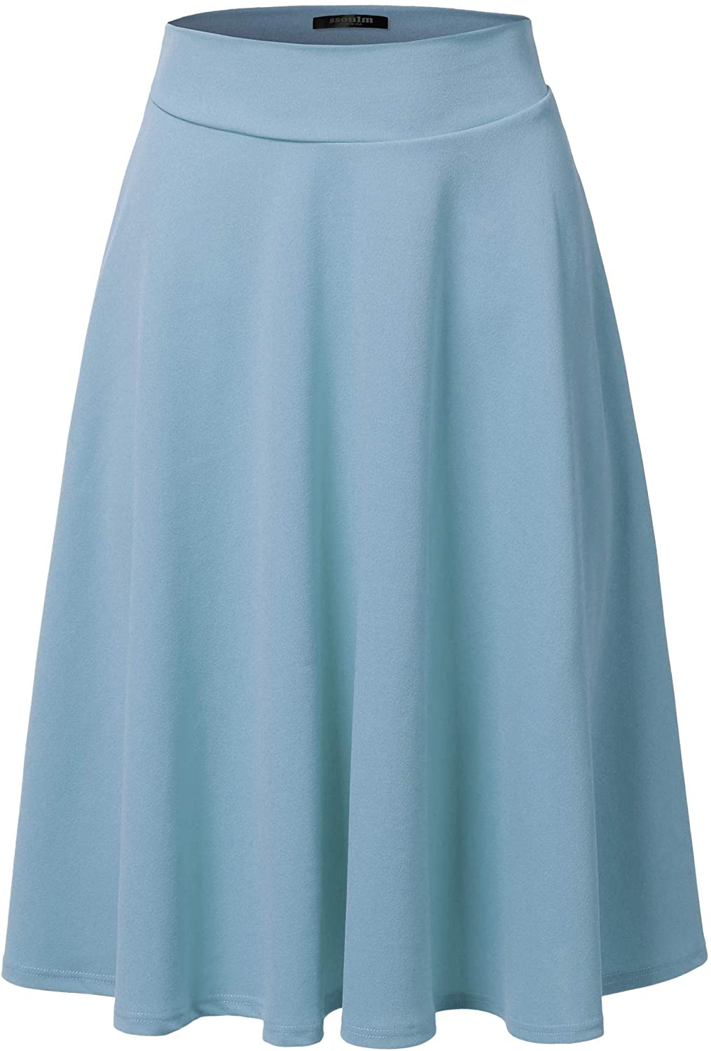 SSOULM Women's High Waist Flare A-Line Midi Skirt with Plus Size