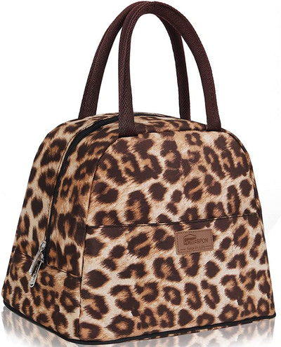 Buringer Reusable Insulated Lunch Bag Cooler Tote Box with Front Pocket Zipper Closure for Woman Man Work Picnic or Travel (Heart Leopard)