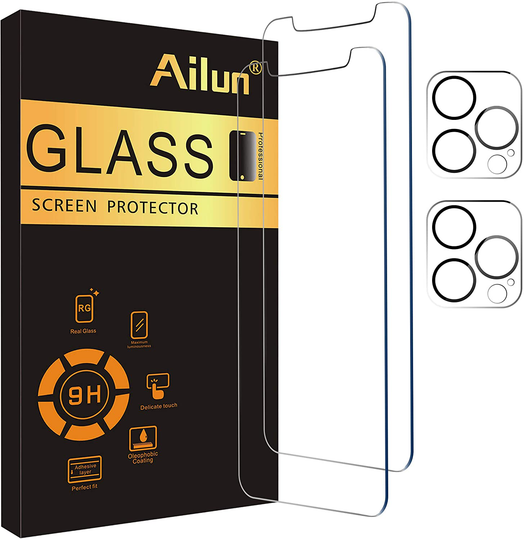 Ailun 2 Pack Screen Protector Compatible for iPhone 12 Pro Max[6.7 inch] + 2 Pack Camera Lens Protector,Case Friendly Tempered Glass Film,[9H Hardness] - HD