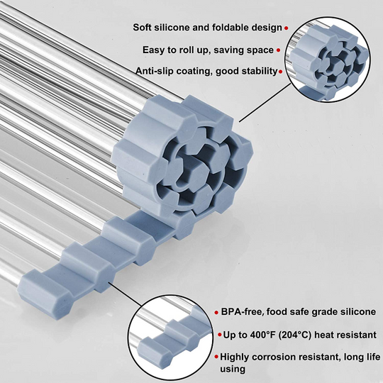 Stainless Steel Roll Up Over The Sink Dish Drying Rack