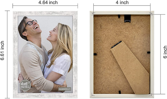 Alkerman 4x6 Picture Frames Rustic Distressed White Wood Pattern High Definition Glass for Table Top Display and Wall Mounting Photo Frame，Pack of 4