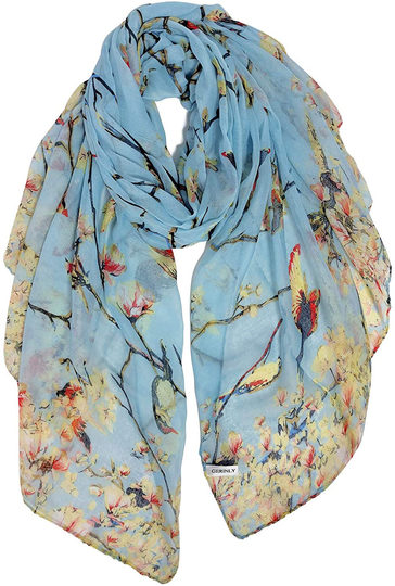 GERINLY Scarfs for Women Lightweight Floral Birds Print Cotton Scarves and Wraps for Holiday