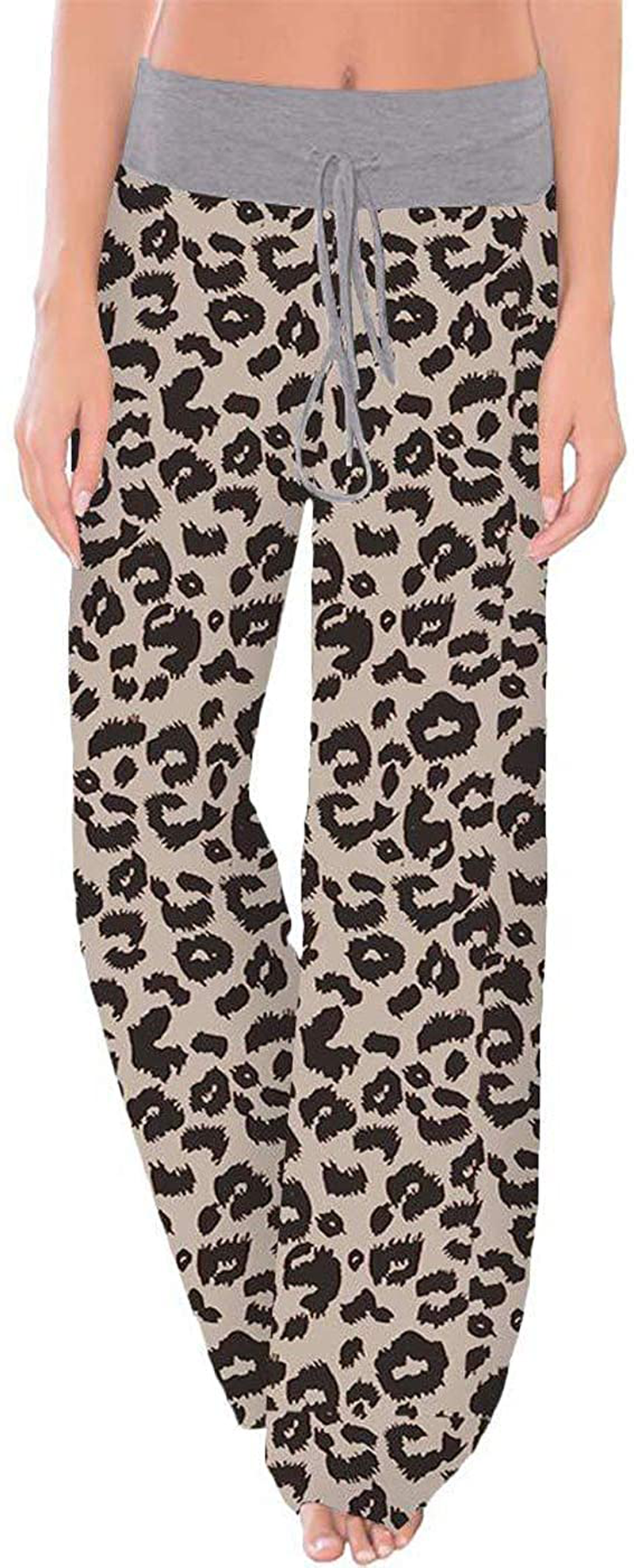 Askwind Women's Floral Print Comfy Stretch Drawstring Palazzo Wide Leg Lounge Pants