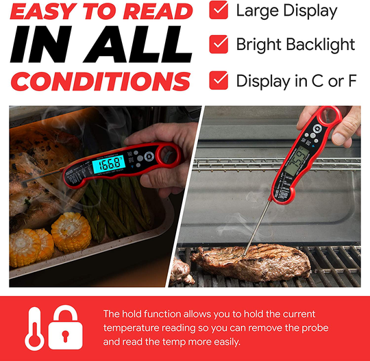 Alpha Grillers Instant Read Meat Thermometer for Grill and Cooking. Best Waterproof Ultra Fast Thermometer with Backlight & Calibration. Digital Food Probe for Kitchen, Outdoor Grilling and BBQ!