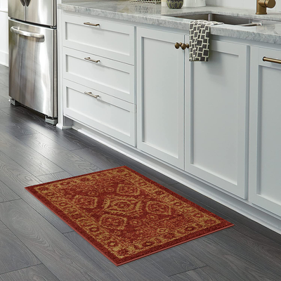 Maples Rugs Georgina Traditional Kitchen Non Skid Accent Area Rug [Made in USA], Red/Gold, 1'8 x 2'10