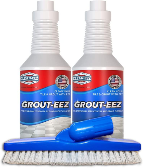 IT JUST WORKS! Grout-Eez Super Heavy Duty Tile & Grout Cleaner and whitener. Quickly Destroys Dirt & Grime. Safe For All Grout. Easy To Use. 2 Pack With FREE Stand-Up Brush. Clean-eez