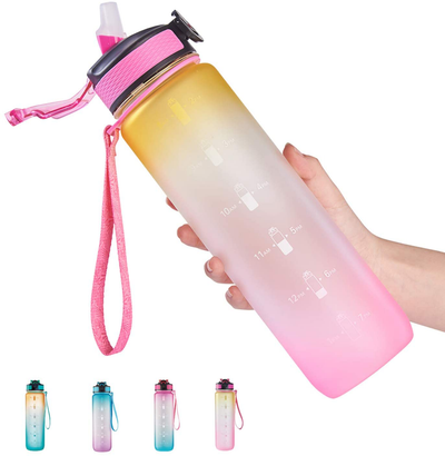 32 oz Water Bottle with Time Marker & Straw, Leakproof BPA Free Sports Water Bottle To Ensure You Drink Enough Water During Fitness and Outdoor Activities