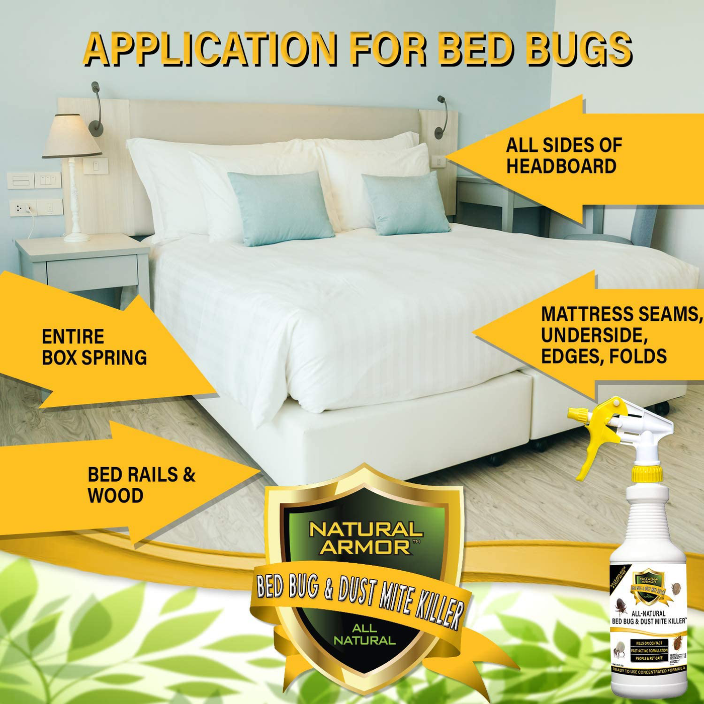 Bed Bug & Dust Mite Killer Natural Spray Treatment for Mattresses, Covers, Carpets & Furniture - Fast Extended Protection. Pet & Kids Safe - No Toxins or Chemicals 128 oz Gallon